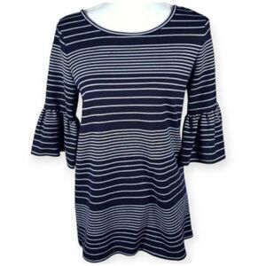 MAX STUDIO NAVY & WHITE STRIPE TOP W/BELL SLEEVES SZ.S EUC.
